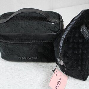 NWT-Juicy Couture Makeup Case and Makeup Bag Set Black Velour Heart Design